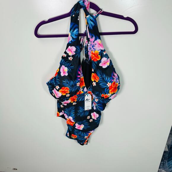 One Piece Swimsuit Tummy Control Bathing Suit Ruched Front‎ Cross Swimwear 5X - Picture 4 of 9